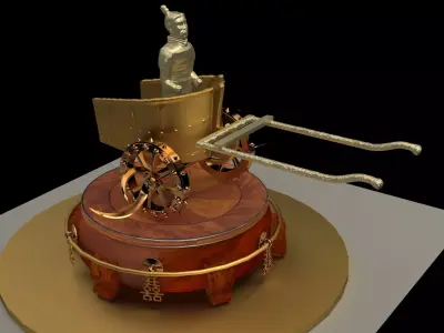 Chinese  chariot with warrior  Low-poly 3D model