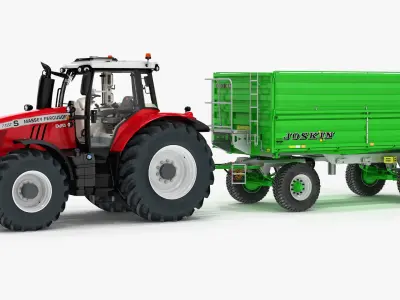 Farm Tractor Massey Ferguson 7700S with Tipping Trailer Joskin Tetra Cap 5025 19DR160 3D model