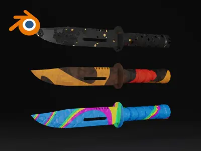 Military knife multicolored counter strike Blender 3D model
