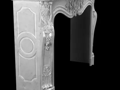 Beautiful antique Louis XV style fireplace with flowers decor in 3D model