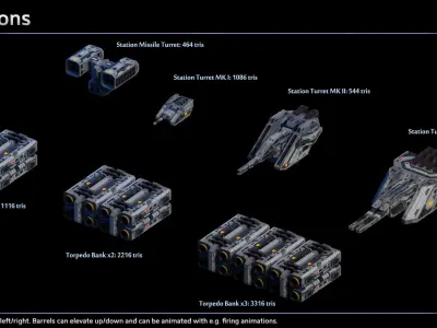 Modular Military Space Station Low-poly 3D model