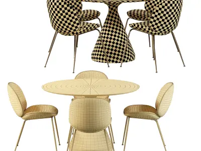 Gubi Beetle Chair and Silhouette Pedestal Round Dining Table 3D model