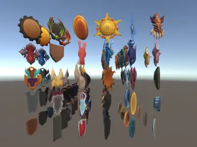 Cartoon Fantasy Weapons Shields Low-poly 3D model
