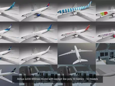 Airbus a330-900neo model with cockpit low poly 10 liveries 3D Model Collection