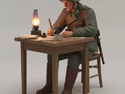 German Soldier Writing a Letter 3D Printable Miniature STL 3D print model