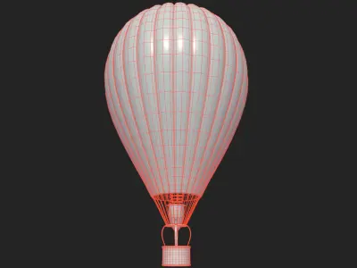 Hot air balloon red blue stars Low-poly 3D model