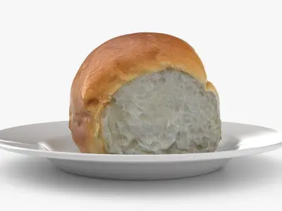 Soft Dinner Roll On Plate 3D model