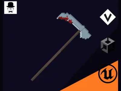 Voxel Scythe 1 - 3D Lowpoly Weapons Low-poly 3D model