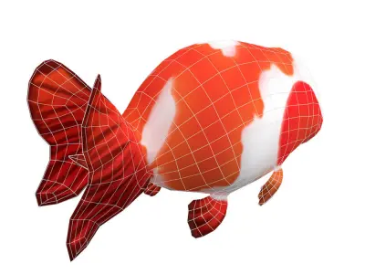 Ranchu Gold Fish Cartoon Animated  Low-poly 3D model