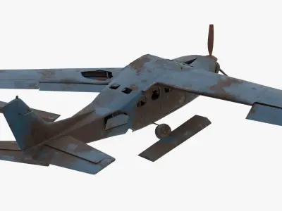 8K realistic destroyed propeller plane Low-poly 3D model
