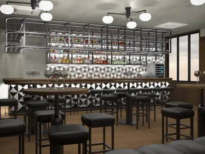 Modern Bar with Shelves 3D model