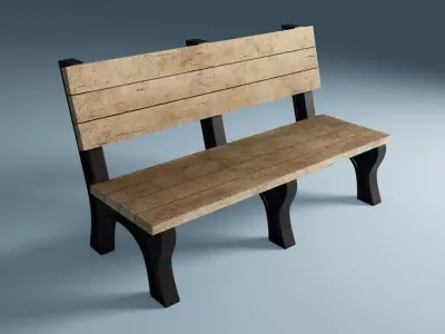 Wooden Street Park Bench 3D Model 01 3D model