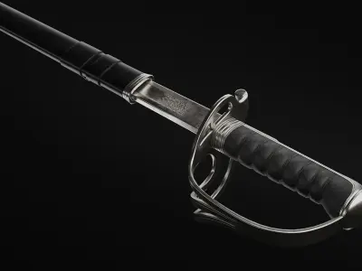 British Officer Sword WW1 Sheath Ralistic Historical Asset PBR Low-poly 3D model