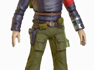 High Poly Man Leather Jacket Military Outfit Low-poly 3D model