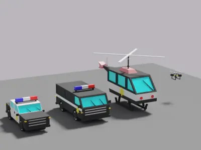 Police Vehicles Car Van Helicopter Drone 3D model