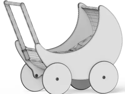 Puppenwagen baby stroller - wooden Free 3D model