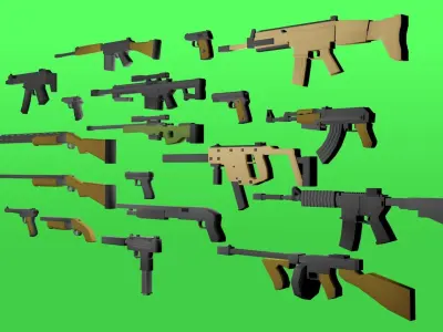 LowLY Poly - 19 Cartoon Guns Low-poly 3D model