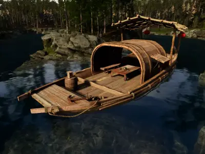 Old Chinese boat Low-poly 3D model