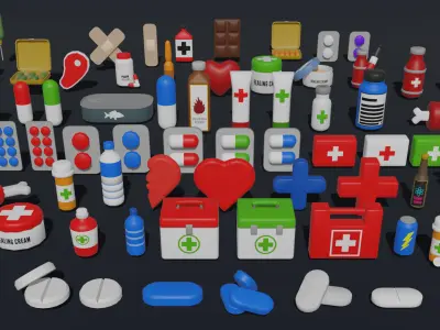 LowPoly Ammo and Health Items Low-poly 3D model