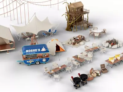 Stylized Glamping - Outdoor Camping Set Low-poly 3D model