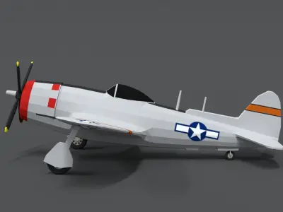 Low Poly Cartoon P-47 N Thunderbolt WWII Airplane Low-poly 3D model
