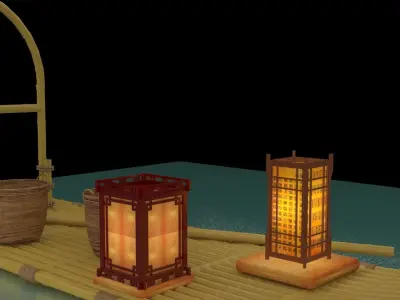 Chinese fishing raft wirh oil lantern  3D model