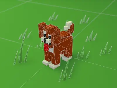 Voxel cartoon dog  game ready Low-poly 3D model