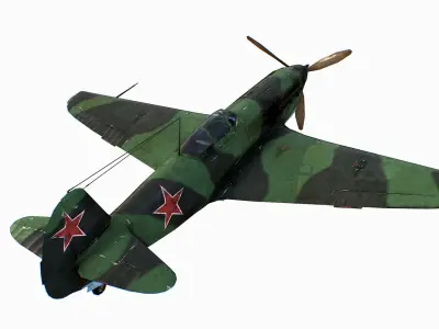 Russian Soviet fighter aircraft Yakovlev Yak-9 Low-poly 3D model