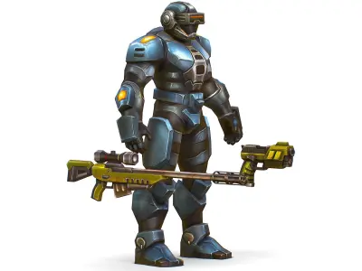 Sci-Fi Male Cyborg Drone Man Sniper Soldier Low-poly 3D model