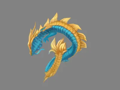 Cartoon little golden dragon Low-poly 3D model