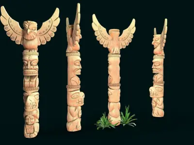 Stylized Wood Totem 8 Low-poly 3D model