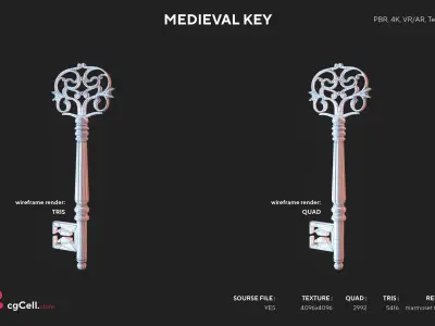 Medieval Keys Set 05 AR low-poly 3D model Low-poly 3D model Low-poly 3D model