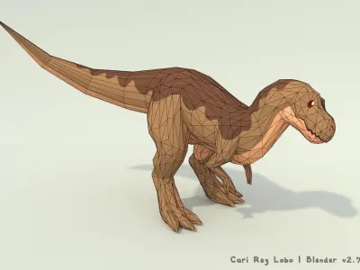 Low-poly T-rex Curious Pose Printable 12 colors Low-poly 3D model