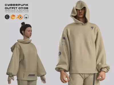 Cyberpunk Outfit 07 08 Clo3D Marvelous Designer Blend Obj  3D model