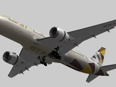 Boeing 787-9 Etihad airways livery Low-poly 3D model