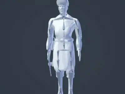 Soviet World War II Soldier with weapon Rigged 3D model