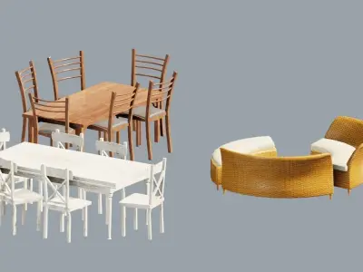 furniture set tables and chairs Low-poly 3D model
