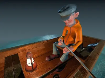 Fisherman  - Rigged cartoon character Low-poly 3D model