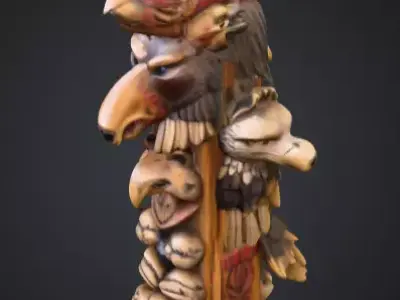 Vertical Native American medicine totem with Animal Low-poly 3D model