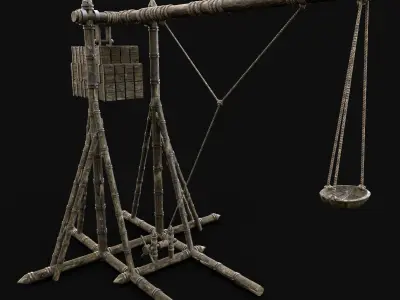 TREBUCHET WAR MACHINE MEDIEVAL CONSTRUCTION SIEGE ENGINE BATTLE Low-poly 3D model