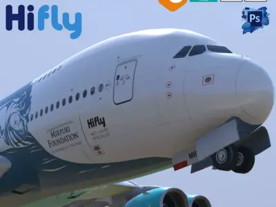 Airbus A380 HiFly 9H-MIP Low-poly 3D model