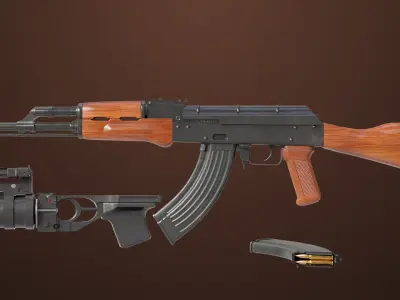 Light Machine Gun 10 Wood All PBR Unity UE Textures Low-poly 3D model