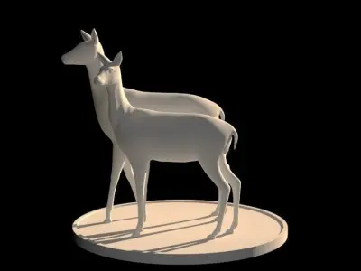 Deer 3d model two in grass Low-poly 3D model