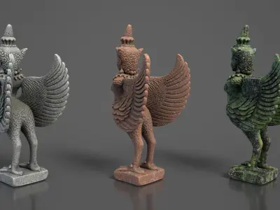 Ancient Khmer Statue 02-250522 Low-poly 3D model