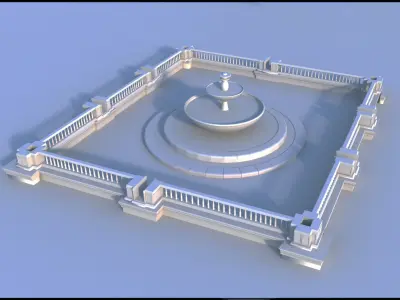 Fountain in middle of body of water 3D model