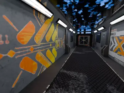 Sci-Fi Corridor Futuristic Hallway Unreal And Blender Low-poly 3D model