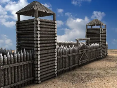 Lowpoly Palisade Construction kit Low-poly 3D model