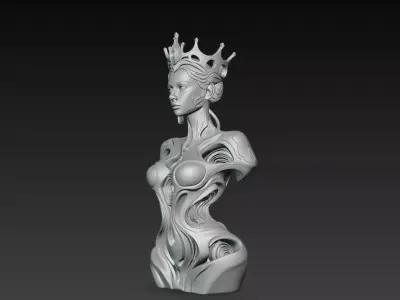 Neural Empress Crowned Android Female Bust Statue STL 3D Model 3D print model