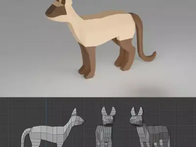 Cat low poly base mesh Low-poly 3D model