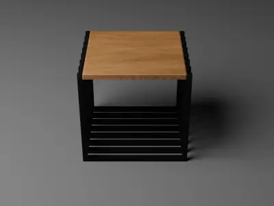 Modern Steel and Oak Wood Side Table Free 3D model